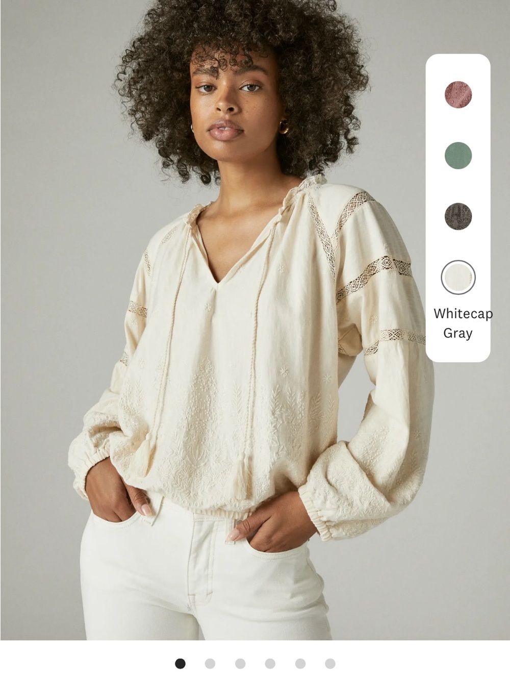 Lucky Brand Cream Embroidered Peasant Blouse